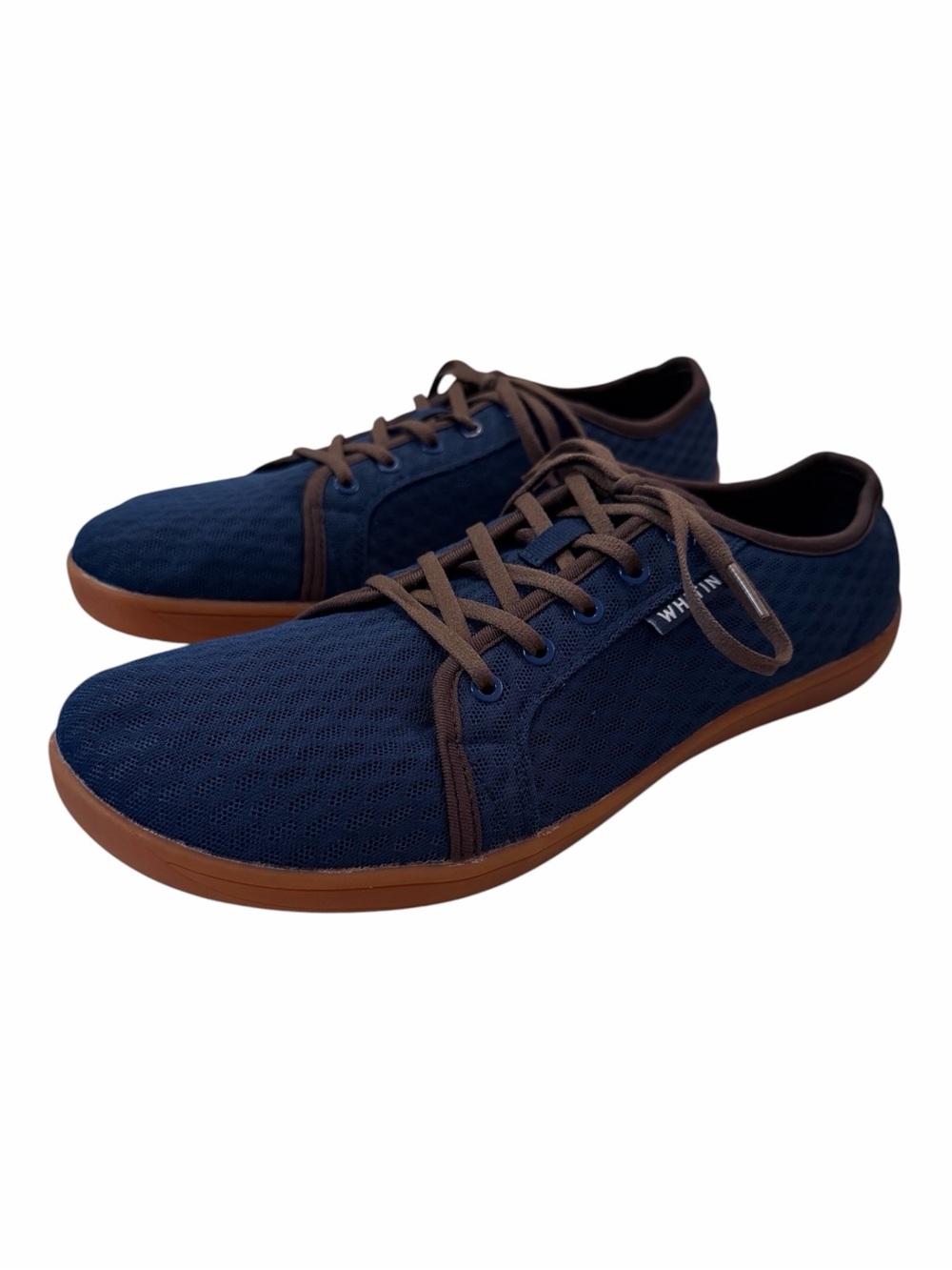 Whitin Mens Navy Mesh Flat Wide Toe Barefoot Sneakers Lace Up Size 12 Casual